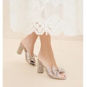 Loeffler Randall Women's  Penny Champagne Pleated Bow Heel Sandal Size 5B